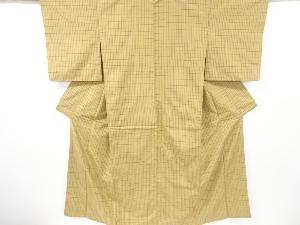 アンティーク　格子織り出し手織り紬着物